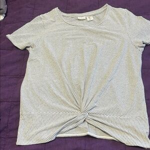 Max Studio Gray Striped Knot-Front Tee